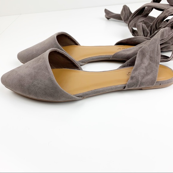 Bamboo Gray Pointed Lace Up Flats - Picture 5 of 5